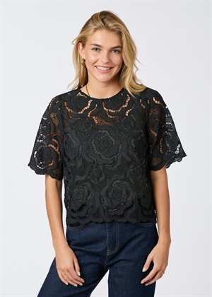 Trisha big lace bluse Sort Neo Noir